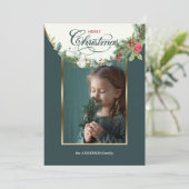 Floral foto van Elegant Merry-kerstkalligrafie Feestdagenkaart (Staand voorkant)