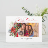 Floral foto van Elegant Merry-kerstkalligrafie Feestdagenkaart (Staand voorkant)