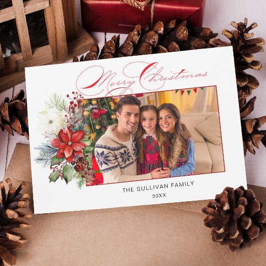 Floral foto van Elegant Merry-kerstkalligrafie Feestdagenkaart