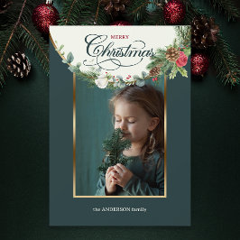 Floral foto van Elegant Merry-kerstkalligrafie Feestdagenkaart