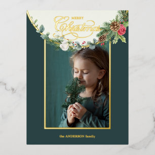 Floral foto van Elegant Merry-kerstkalligrafie Folie Feestdagen Briefkaart