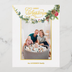 Floral foto van Elegant Merry-kerstkalligrafie Folie Feestdagen Briefkaart