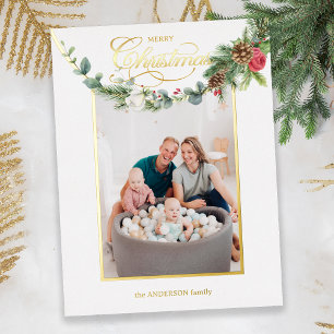 Floral foto van Elegant Merry-kerstkalligrafie Folie Feestdagenkaart