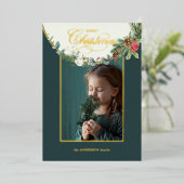 Floral foto van Elegant Merry-kerstkalligrafie Folie Feestdagenkaart (Staand Voorkant)