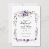 Floral foto van Waterverf Dusty Violet Wedding Kaart (Voorkant)