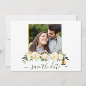 Floral foto witte gouden lampions sparen de datum kaart (Voorkant)