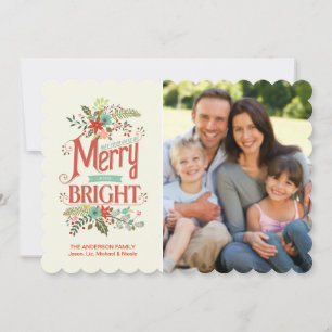 Floral-fotokaart voor Merry en Bright land Feestdagenkaart