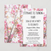 Floral Fourth Birthday Party Pink Cherry Blossom Kaart (Voorkant / Achterkant)