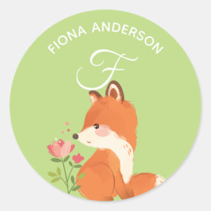 Floral Fox · Alphabet Monogram Schattigee school k Ronde Sticker