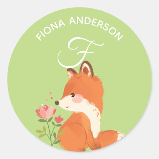 Floral Fox · Alphabet Monogram Schattigee school k Ronde Sticker (Voorkant)