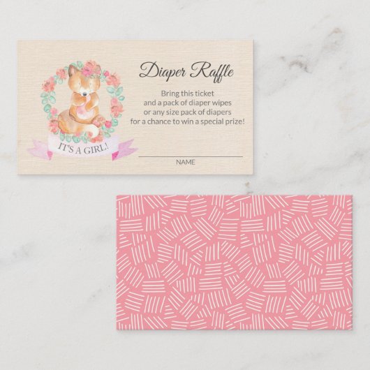 Floral Fox Baby shower Diaper Raffle Ticket (Voorkant / Achterkant)