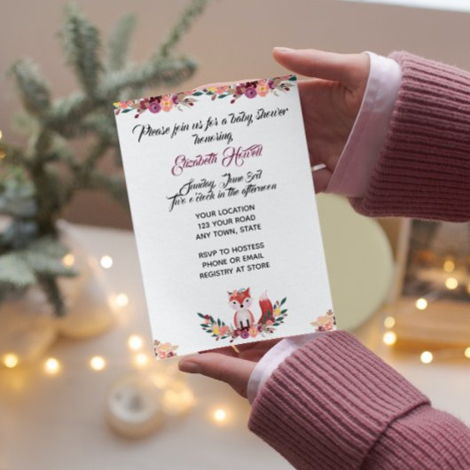 Floral Fox Baby shower Invitation Kaart