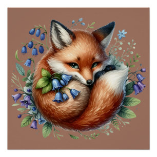 Floral Fox Botanical Woodland Art Perfect Poster