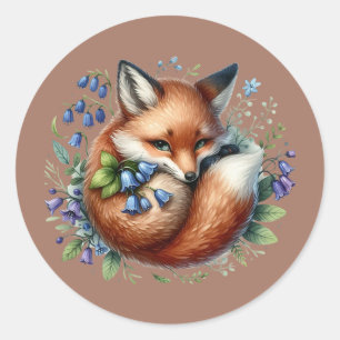 Floral Fox Botanical Woodland Art Ronde Sticker