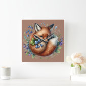 Floral Fox Botanical Woodland Art Vierkante Klok (Huis)