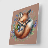 Floral Fox Botanical Woodland Art Vierkante Klok (Hoek)