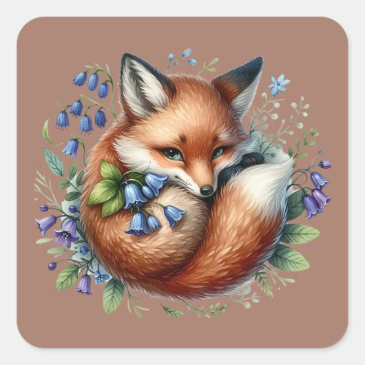 Floral Fox Botanical Woodland Art Vierkante Sticker (Voorkant)