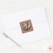 Floral Fox Botanical Woodland Art Vierkante Sticker (Envelop)