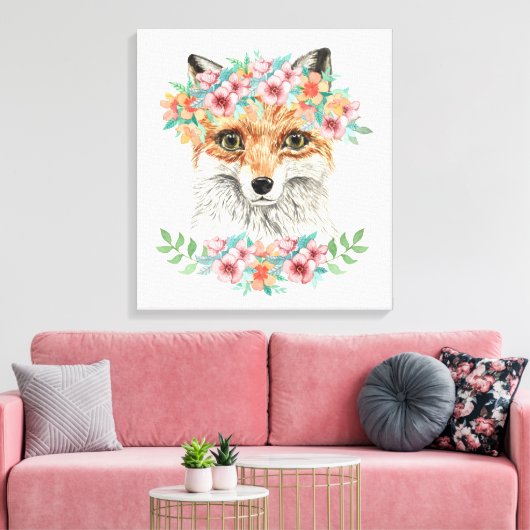 Floral Fox Canvas Afdruk (Insitu (Woonkamer))