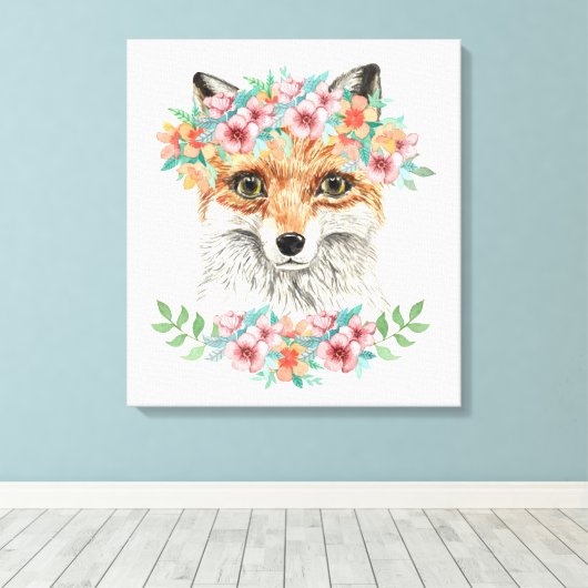Floral Fox Canvas Afdruk (Insitu (Houten vloer))