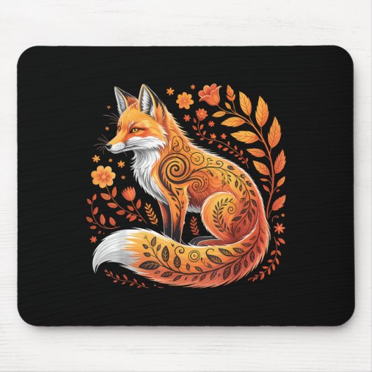 Floral Fox Flowers Art Fox In Autumn - Fall Fox Muismat (Voorkant)