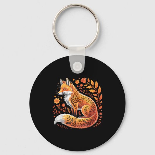 Floral Fox Flowers Art Fox In Autumn - Fall Fox Sleutelhanger (Voorkant)