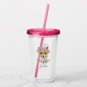 Floral Fox | Jouw namen toevoegen Acryl Drinkbeker (Achterkant)