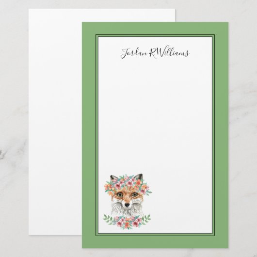 Floral Fox | Jouw namen toevoegen Briefpapier (Voorkant / Achterkant)
