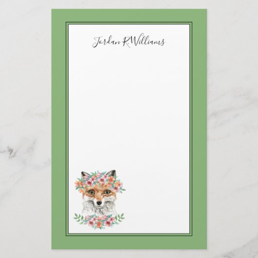 Floral Fox | Jouw namen toevoegen Briefpapier (Voorkant)