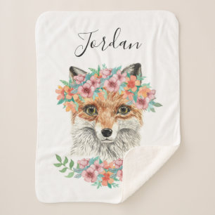 Floral Fox Jouw namen toevoegen Sherpa Deken