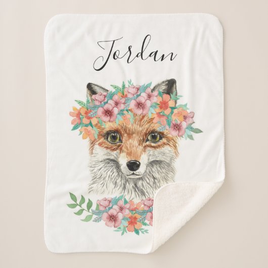 Floral Fox | Jouw namen toevoegen Sherpa Deken (Voorkant)