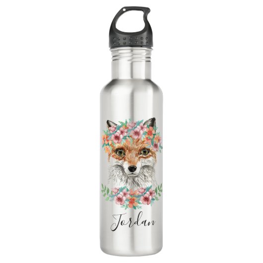 Floral Fox | Jouw namen toevoegen Waterfles (Voorkant)
