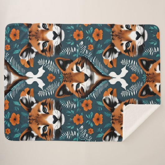 "Floral Fox Mirage" Sherpa Deken (Voorkant (horizontaal))