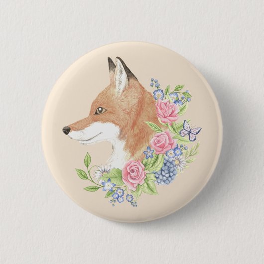 Floral Fox Ronde Button 5,7 Cm (Voorkant)