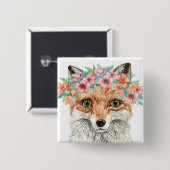 Floral Fox Vierkante Button 5,1 Cm (Voorkant /achterkant)