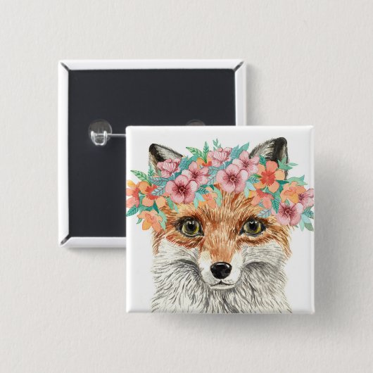 Floral Fox Vierkante Button 5,1 Cm (Voorkant /achterkant)