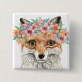 Floral Fox Vierkante Button 5,1 Cm (Voorkant)