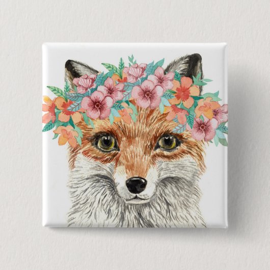 Floral Fox Vierkante Button 5,1 Cm (Voorkant)