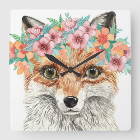 Floral Fox Vierkante Klok (Voorkant)