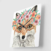 Floral Fox Vierkante Klok (Hoek)