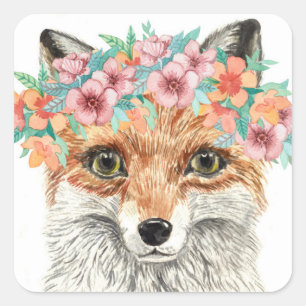 Floral Fox Vierkante Sticker