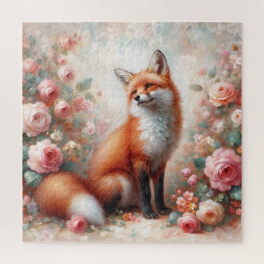 Floral Fox Whimsy – Rode Vos in Roos Tuin Puzzel Legpuzzel (Verticaal)