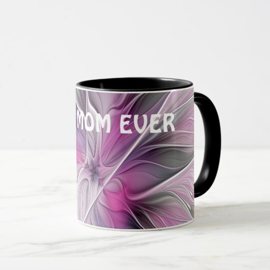 Floral Fractal Abstract Bloem Roze Grijze Beste Ma Mok (Voorkant rechts)