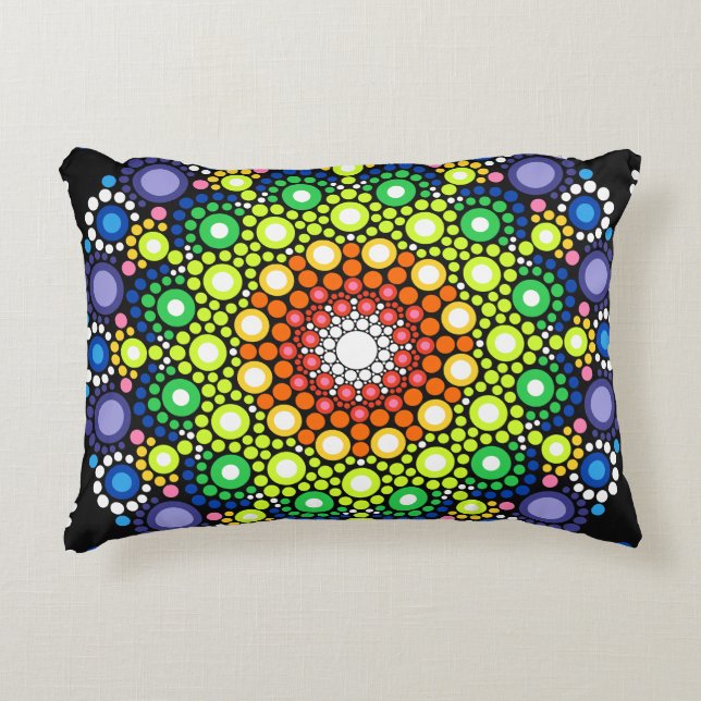 Floral Fractal Art gedateerd Retro Mandala Accent Kussen (Voorkant)