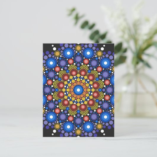 Floral Fractal Art gedateerd Retro Mandala Briefkaart (Staand voorkant)