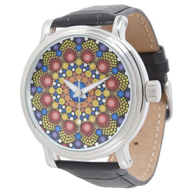 Floral Fractal Art gedateerd Retro Mandala Horloge (Gekanteld)