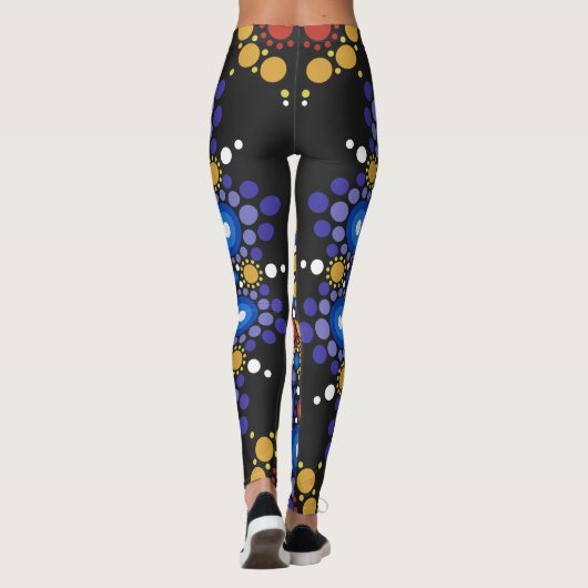 Floral Fractal Art gedateerd Retro Mandala Leggings (Achterkant)