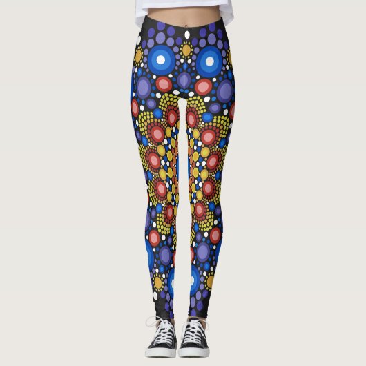 Floral Fractal Art gedateerd Retro Mandala Leggings (Voorkant)