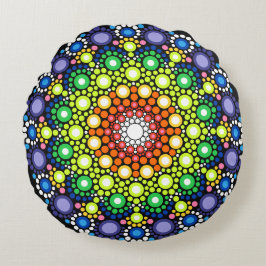 Floral Fractal Art gedateerd Retro Mandala Rond Kussen
