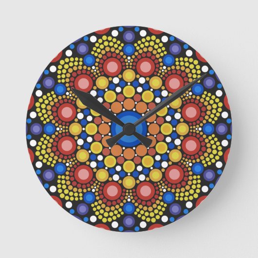 Floral Fractal Art gedateerd Retro Mandala Ronde Klok (Voorkant)